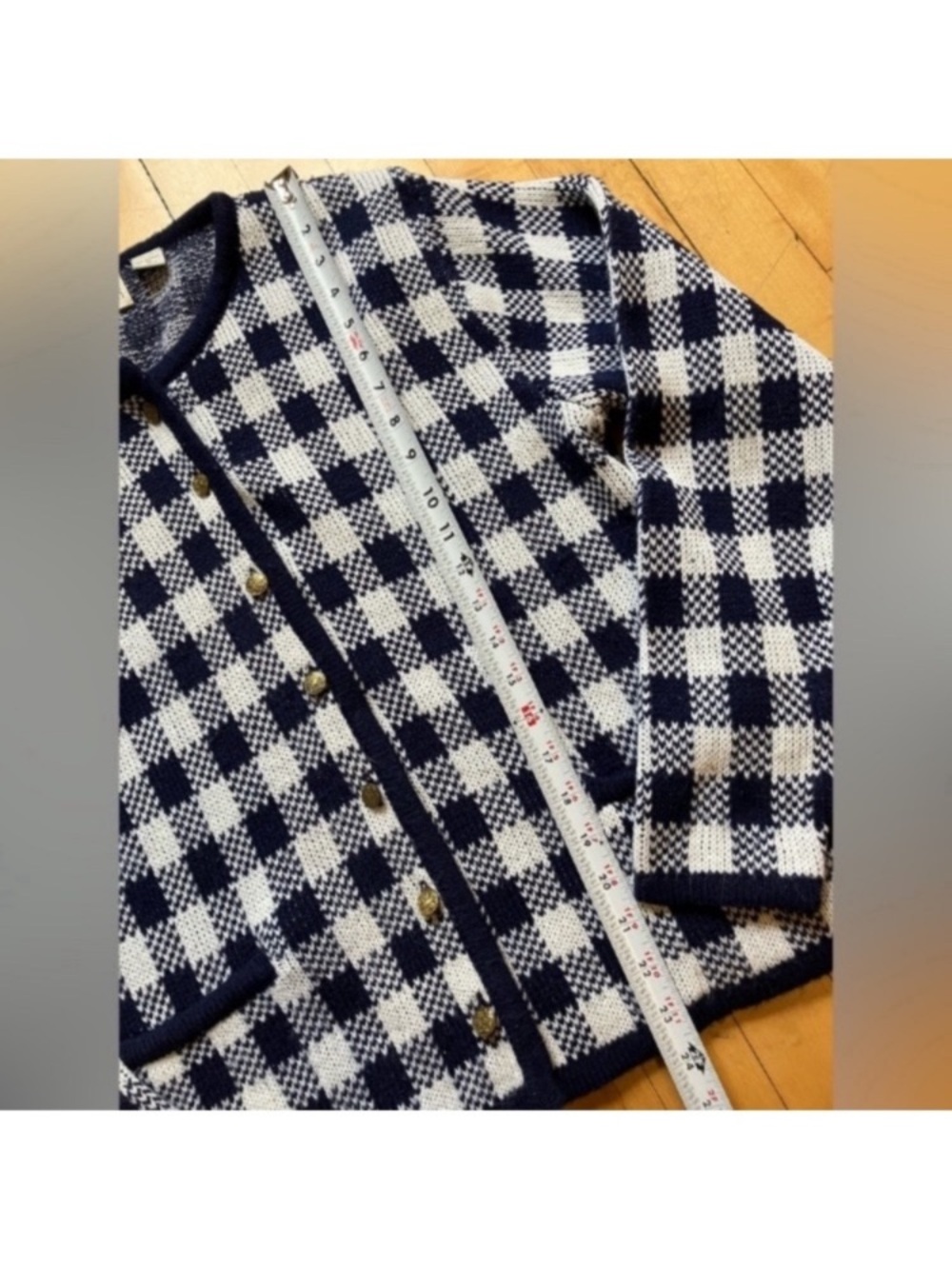 Gingham Vintage Cardigan Hasting & Smith Navy Blue/White Grannycore Medium Boxy - Picture 5 of 7